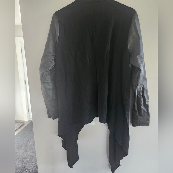 Black Ponte & Faux Leather Drape Front Kimono - Picture 5 of 7